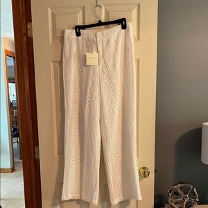 Marled White Lace Wide Leg Pants